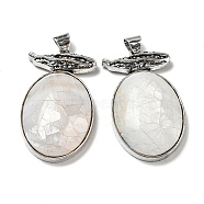 Natural Freshwater Shell Big Pendants, Antique Silver Plated Alloy Oval Charms, White, 57x32x11.5mm, Hole: 7.5x6.5mm(FIND-Z032-07B)