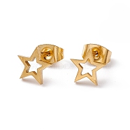 304 Stainless Steel Tiny Hollow Out Star Stud Earrings for Women, Golden, 8x8mm, Pin: 0.7mm(STAS-A065-01G)