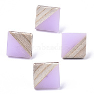 Opaque Resin & Wood Stud Earrings, with 304 Stainless Steel Pin, Rhombus, Plum, 17x18mm, Pin: 0.7mm(EJEW-N017-005A-B04)