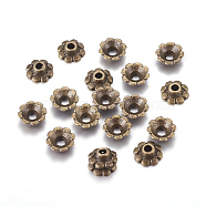 Tibetan Style Alloy Bead Caps, Multi-Petal, Cadmium Free & Lead Free, Antique Bronze, 8x3mm, Hole: 2mm, about 2100pcs/1000g(MLF0900Y-AB)