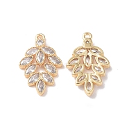 Brass Micro Pave Cubic Zirconia Pendants, Leaf, Real 18K Gold Plated, 20x12x2.5mm, Hole: 1mm(KK-I702-09G)