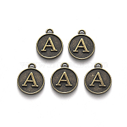 Alloy Pendant Cabochon Settings, For Enamel, Cadmium Free & Lead Free, Flat Round with Letter, Antique Bronze, Letter.A, 14x12x2mm, Hole: 1.5mm(PALLOY-N156-01A-AB)