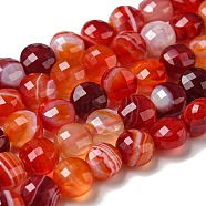 Natural Banded Agate Beads Strands, Faceted, Dyed, Flat Round, FireBrick, 5~6x4~4.5mm, Hole: 0.9mm, about 65pcs/strand, 15.12''~15.20''(38.4~38.6cm)(G-K351-A07-01)