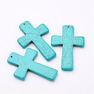 Gemstone Big Pendants, Pale Turquoise, Cross, about 40mm wide, 60mm long, hole: 1mm(GP216-2)