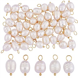 Natural Cultured Freshwater Pearl Pendants, with Real 18K Gold Plated Brass Loops, Rice, Old Lace, 16.5~17mm, Hole: 3mm, about 50pcs/box(PEAR-SZ0001-08)