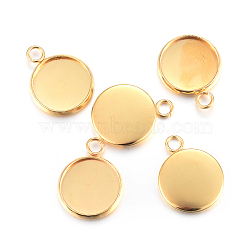 Rack Plating 304 Stainless Steel Pendant Cabochon Settings, Plain Edge Bezel Cups, Flat Round, Real 24K Gold Plated, Tray: 12mm, 17.5x14x2mm, Hole: 2.2mm(STAS-F191-14G-C)
