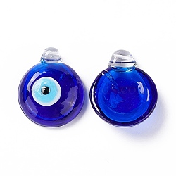 Handmade Lampwork Perfume Bottle Pendants, Essential Oil Bottle, Evil Eye, Dark Blue, 33~34.5x27.5~28x10~11.5mm, Hole: 1.8~2.5mm & 1mm(LAMP-H062-01A)