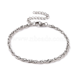 304 Stainless Steel Rope Chain Bracelet for Men Women, Stainless Steel Color, 7 inch(17.7~17.8cm)(BJEW-E031-12P-02)