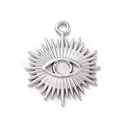 304 Stainless Steel Pendant Cabochon Settings, Sun with Eye, Stainless Steel Color, Tray: 3mm, 22x18x1.5mm, Hole: 1.8mm(STAS-G287-17P)