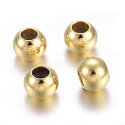 201 Stainless Steel Beads, with Rubber Inside, Slider Beads, Stopper Beads, Rondelle, Real 24K Gold Plated, 6x4.5mm, Hole: 1.5mm(X-STAS-O110-13G-A)