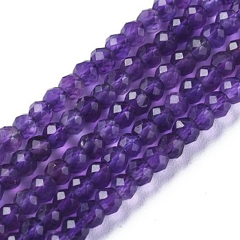 Natural Amethyst Beads Strands, Faceted, Rondelle, 3.5~4x2.8~3mm, Hole: 0.6mm, about 139pcs/strand, 15.35 inch(39cm)