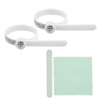 Plastic Ring Sizer, Japanese Version Finger Measure Standards, Gauge Finger Measuring Belt for Men and Womens Sizes, with Double-sided Sponge Polish Strip File and Silver Polishing Cloth, Mixed Color, 11.3x0.8x0.55cm, 2pcs