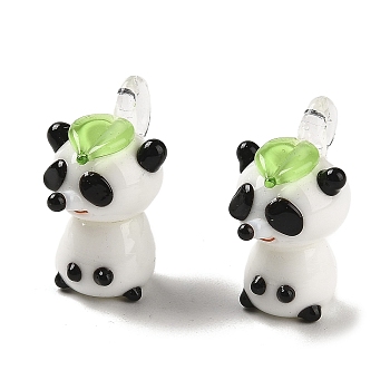 Handmade Lampwork Pendants, Panda Charms, White, 25x15~17mm, Hole: 3~4mm