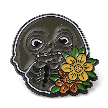 Halloween Enamel Pins, Electrophoresis Black Alloy Badge for Backpack Clothes, Flower, 28x28.5x1.5mm