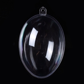 Openable Transparent Plastic Pendants, Fillable Plastic Bauble Christmas Ornament, Oval, Clear, 110x71x73mm, Hole: 4mm