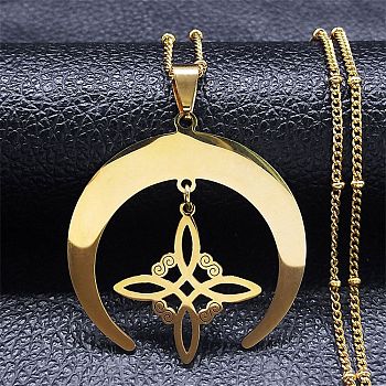 304 Stainless Steel Pendant Necklaces, Double Horn with Knots, Golden, 20.08 inch(51cm)