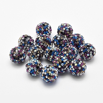 Handmade Polymer Clay Rhinestone Beads, Round, Colorful, 12mm, Hole: 1.5mm