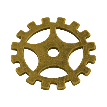 Tibetan Style Alloy Gear Pendants, Steampunk Charms, Cadmium Free & Nickel Free & Lead Free, Antique Golden, 19x1mm, Hole: 2.5mm, about 854pcs/1000g
