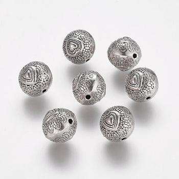 Tibetan Style Alloy Beads, Lead Free & Nickel Free & Cadmium Free, Flat Round, Antique Silver, 10mm in diameter, 8mm thick, Hole: 1.5mm