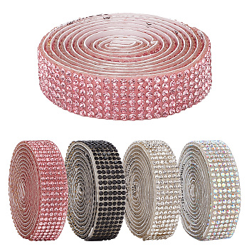 4Pcs 4 Colors Self Adhesive Resin Rhinestone Tape, for Costume Accessories, Belt Decoration, Mixed Color, 13.5~14x1.5mm, 1 Yard/pc, 1pc/color