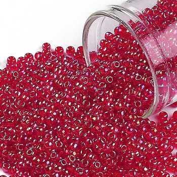 TOHO Round Seed Beads, Japanese Seed Beads, (165B) Transparent AB Siam Ruby, 11/0, 2.2mm, Hole: 0.8mm, about 1110pcs/10g