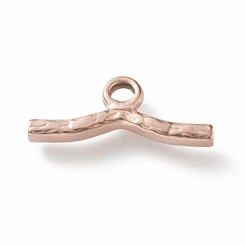 Ion Plating(IP) 304 Stainless Steel Toggle Clasps Parts, Textured, Bar, Rose Gold, 18x6x2mm, Hole: 2mm