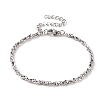 304 Stainless Steel Rope Chain Bracelet for Men Women, Stainless Steel Color, 7 inch(17.7~17.8cm)