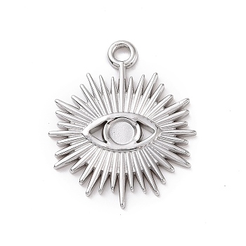 304 Stainless Steel Pendant Cabochon Settings, Sun with Eye, Stainless Steel Color, Tray: 3mm, 22x18x1.5mm, Hole: 1.8mm