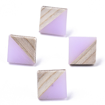 Opaque Resin & Wood Stud Earrings, with 304 Stainless Steel Pin, Rhombus, Plum, 17x18mm, Pin: 0.7mm