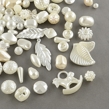 Imitation Pearl Acrylic Beads, Mixed Shaped, Creamy White, 5~45x5~40x2~20mm, Hole: 1~5mm, about 500g/bag