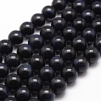 Natural Tiger Eye Bead Strands, Dyed & Heated, Round, Black, 10mm, Hole: 1mm, about 37pcs/strand, 14.9 inch~15.1 inch