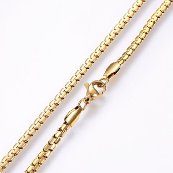 304 Stainless Steel Chain Necklaces, with Lobster Claw Clasps, Golden, 19.69 inch(50cm), 3x1.2mm