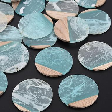 Pale Turquoise Flat Round Resin+Wood Pendants