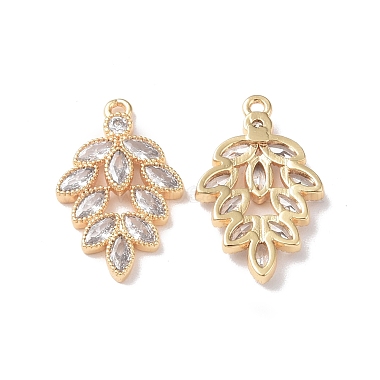 Real 18K Gold Plated Clear Leaf Brass+Cubic Zirconia Pendants