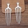 Alloy Hair Comb Findings, with Loops, Platinum, 97x30x2mm