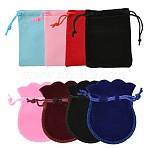 48Pcs 8 Colors Velvet Cloth Drawstring Bags, Jewelry Bags, Christmas Party Wedding Candy Gift Bags, Mixed Shapes, Mixed Color, 9x7x0.05cm, 6pcs/color(TP-FS0001-01)