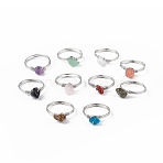 Natural Mixed Gemstone Chips Finger Ring, Platinum Brass Wire Wrap Jewelry for Women, Inner Diameter: 18mm(RJEW-L082-03P)