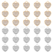 40Pcs 2 Colors Alloy Rhinestone Pendants, Heart Charm, Platinum & Light Gold, 17x15x3mm, Hole: 3mm, 2pcs/color(FIND-FH0008-95)