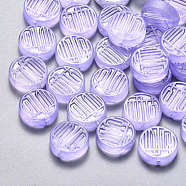Transparent Spray Painted Glass Beads, with Glitter Powder, Flat Round, Medium Purple, 12x4mm, Hole: 1mm(GLAA-S190-007A-02)