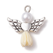 Resin Imitation Pearl Pendants, Rose Angel Charms with Antique Silver Plated Alloy Heart Wings, Antique White, 23.5~24x21.5x7mm, Hole: 1.8~2.2mm(PALLOY-JF02566-03)