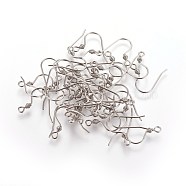 304 Stainless Steel Earring Hooks, Ear Wire, with Horizontal Loop, Stainless Steel Color, 15x15x0.8mm, Hole: 2mm, 20 Gauge, Pin: 0.8mm(STAS-R063-67)