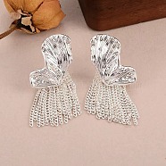 Butterfly Wing Brass Tassel Stud Earrings for Women, with Curb Chain Charm, Left and Right, Platinum & Silver, 36.5x16.5mm(EJEW-U055-16PS)