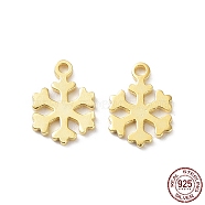 925 Sterling Silver Charms, Snowflake Charm, Real 18K Gold Plated, 8.5x6x0.8mm, Hole: 0.9mm(STER-C003-18G)
