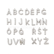 Plastic Imitation Pearl Pendants, with Eco-friendly Brass Findings, Letter A~Z, Platinum, 12~16x2~13x3mm, Hole: 1.4mm, 26pcs/set(KK-P230-17P)