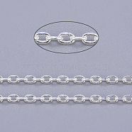 Brass Cable Chains, Diamond Cut Chains, Unwelded, Faceted, with Spool, Cadmium Free & Lead Free, Silver, 2.5x1x0.5mm, about 301.83 Feet(92m)/roll(CHC011Y-S)