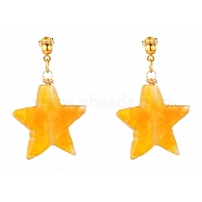 Natural Agate Star Dangle Stud Earrings, with Iron Ball Stud Earring Findings and Brass Ear Nuts, Golden, Gold, 1-1/2 inch(38mm), Pin: 0.7mm(EJEW-JE04420-03)