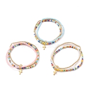 Glass Seed Beads Multi-Strand Bracelets, with Golden Plated 304 Stainless Steel Cross Charms, Mixed Color, Inner Diameter: 2-3/8 inch(5.9cm)(BJEW-JB05627-M)