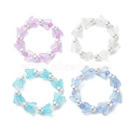 4Pcs 4 Color Acrylic Butterfly & Plastic Pearl Beaded Stretch Bracelets, Stackable Bracelets for Girls, Mixed Color, Inner Diameter: 1-7/8 inch(4.8cm), 1Pc/color(BJEW-JB08859)