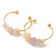 Natural Quartz Crystal Chips Beaded Cuff Bangle, 304 Stainless Steel Torque Bangles with Copper Wired, Golden, Inner Diameter: 2-3/8 inch(6.1cm)(BJEW-TA00369)