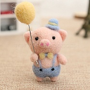 DIY Pendant Decoration Needle Felting Kit, with Iron Needles, Foam Chassis, Wool, Eye Pin, Craft Eye & Lobster Claw Clasp Strap, Pig with Cotton Candy, Mixed Color(DIY-C051-02)